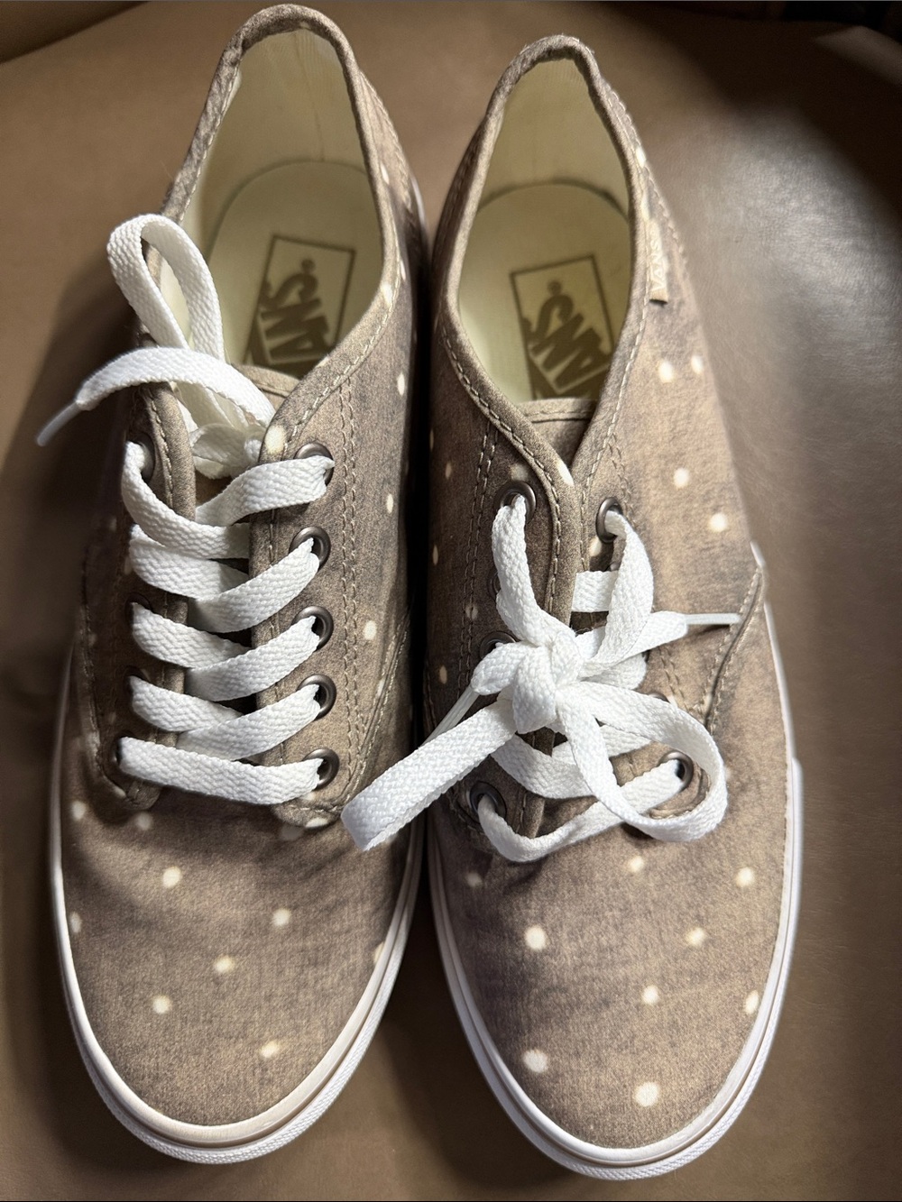 Vans Women's Taupe Polka Dot Canvas Sneakers with White Laces
